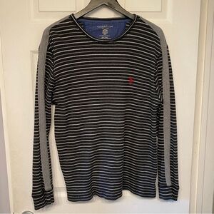 U.S. Polo Assn. Men's Black and Gray Striped Long Sleeve Tee